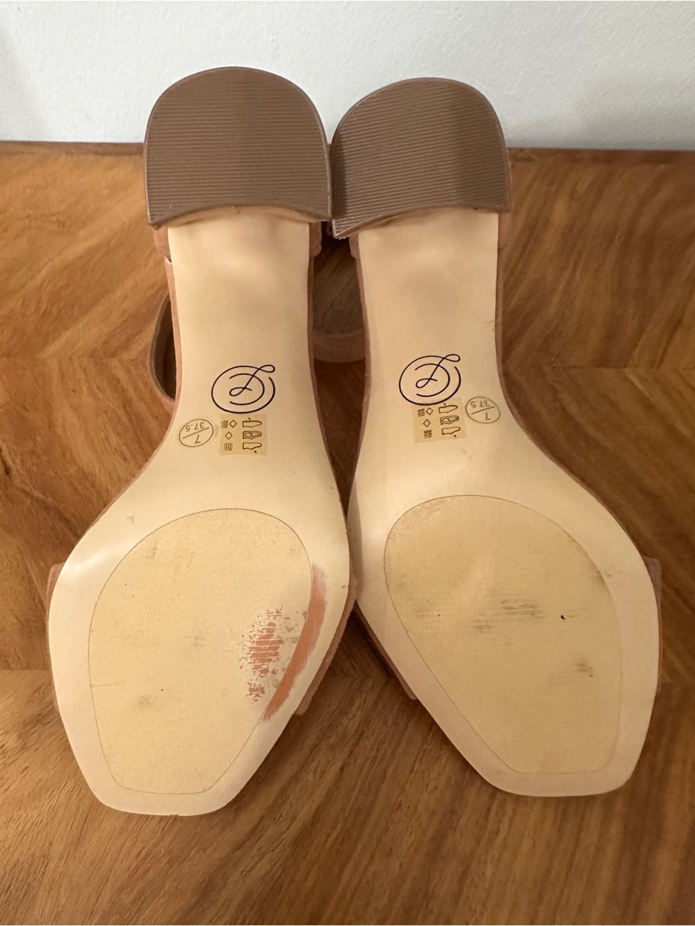 Chinese Laundry Camel Faux Suede Ankle Strap Block Heel Sandals SZ 7 NWOT READ - Picture 7 of 8